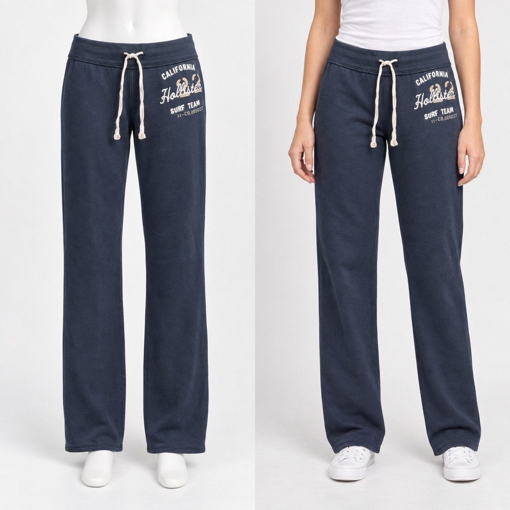 Hollister Sweatpants Women Small Navy Blue Y2K Surf Team Flared Drawstring Waist